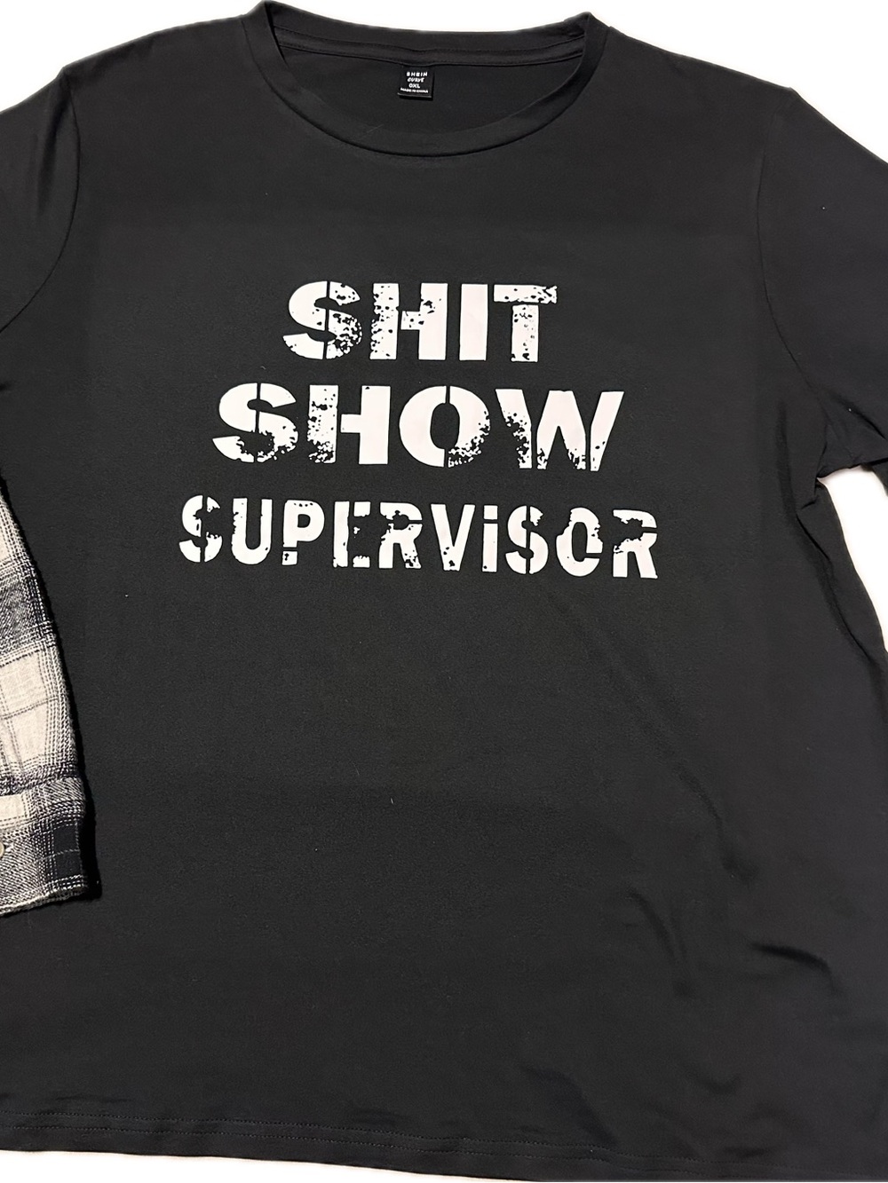 SHEIN Black Long Sleeve 'Shit Show Supervisor' Graphic Tee